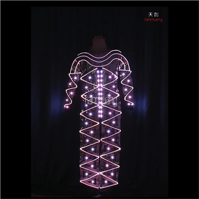 TC-172B Programmable Full color LED costumes ballroom dance light robot mens clothes dj disco stage show wears led fiber suit