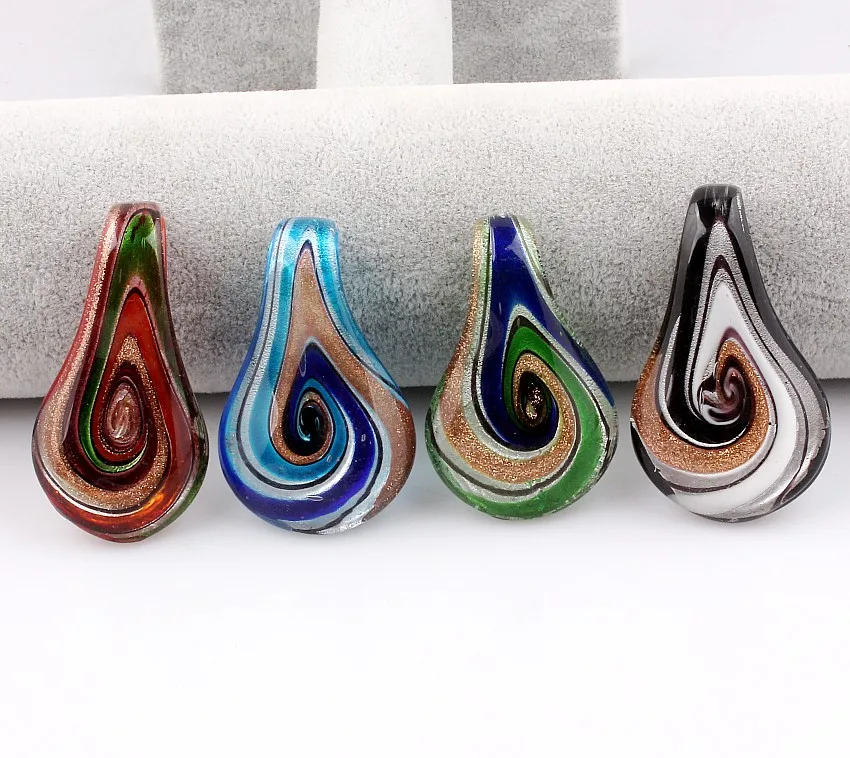 Q Wholesale 6pcs handmade Murano Lampwork Glass 4 Color Water Drop Pendant Fit Necklace Jewelry Gifts Women