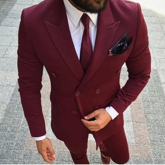 

Latest Coat Pant Designs Burgundy Wedding Men Suit Slim Fit 2 Piece Tuxedo Custom Suit Groom Prom Fashion Blazer Terno Masculino