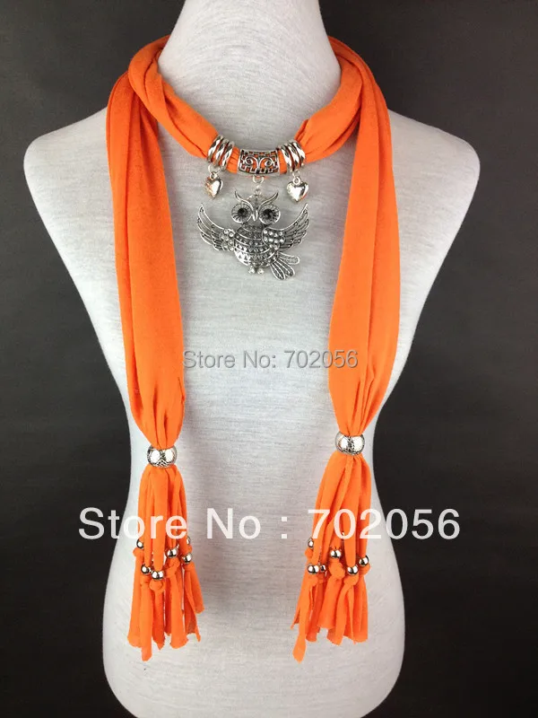 

Scarf jewelry Owl Pendant necklace Fashion womens Soft scarves Jewellery Mix color 20pcs/lot #2892