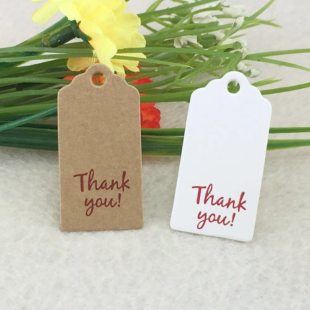 100pcs 4*2cm Thank you Labels/Hang Tag DIY Handmade Gift Tags Kraft Packing Labels Christmas Gift Tags/Cards Thank you Paper Tag