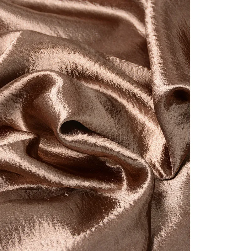 CF570 1meter Coffee Metallic Luster Glossy Ripple Texture Stretch Good Drape Fashion Satin Cloth Women Dress Suit Shirt Fabrics