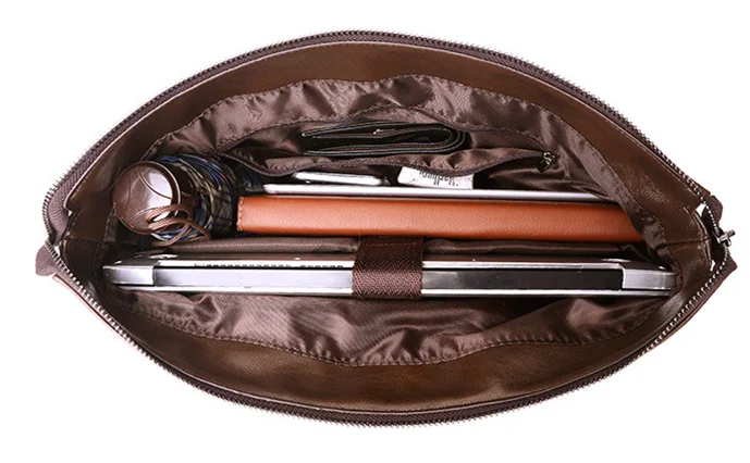 Bolsa de ombro masculina de couro, pasta mensageiro de negócios para laptop de 14 \