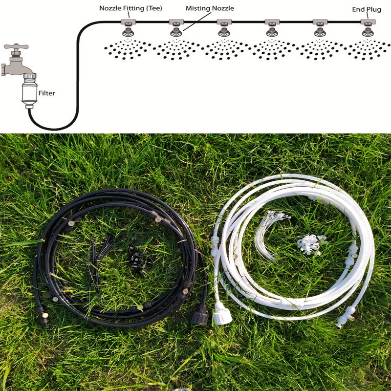 Outdoor Low Pressure Misting Cooling System Kit for Garden Patio Watering Irrigation Fog Misting spray Lines 6 M-18 M System