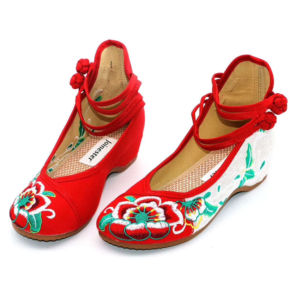 Embroidered évjárat Nők Födémgerenda cipők hölgyek Boka szíj wedges Félcipő chinesa Etnikum stílusú Lezser slingbacks Nő Olajfestmény loafers