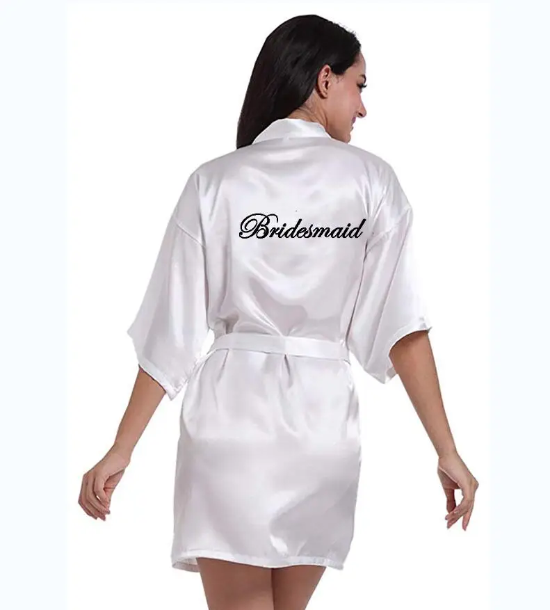 new bride bridesmaid robe with white black letters mother sister of the bride wedding gift bathrobe kimono satin robe