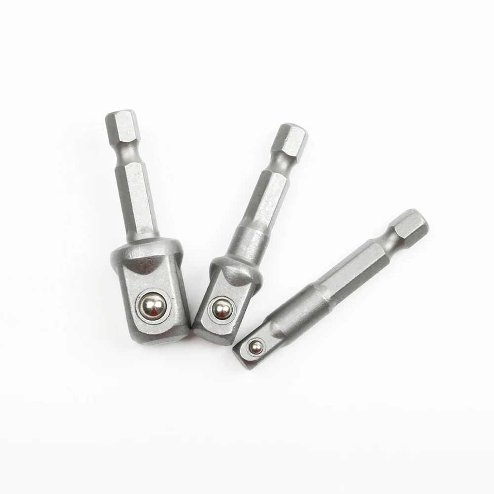 3pcs/set Chrome Vanadium Steel Socket Adapter Hex Shank to 1/4" 3/8" 1/2" Extension Drill Bits Bar Hex Bit Set Power Tools
