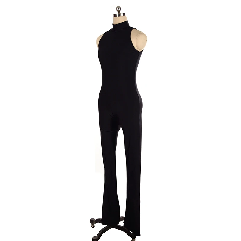 Nasinaya Figure Skating Black Sleeveless Tights Jumpsuit For Girls Kids Women One Custom Patinaje Skating Costume Gymnastics