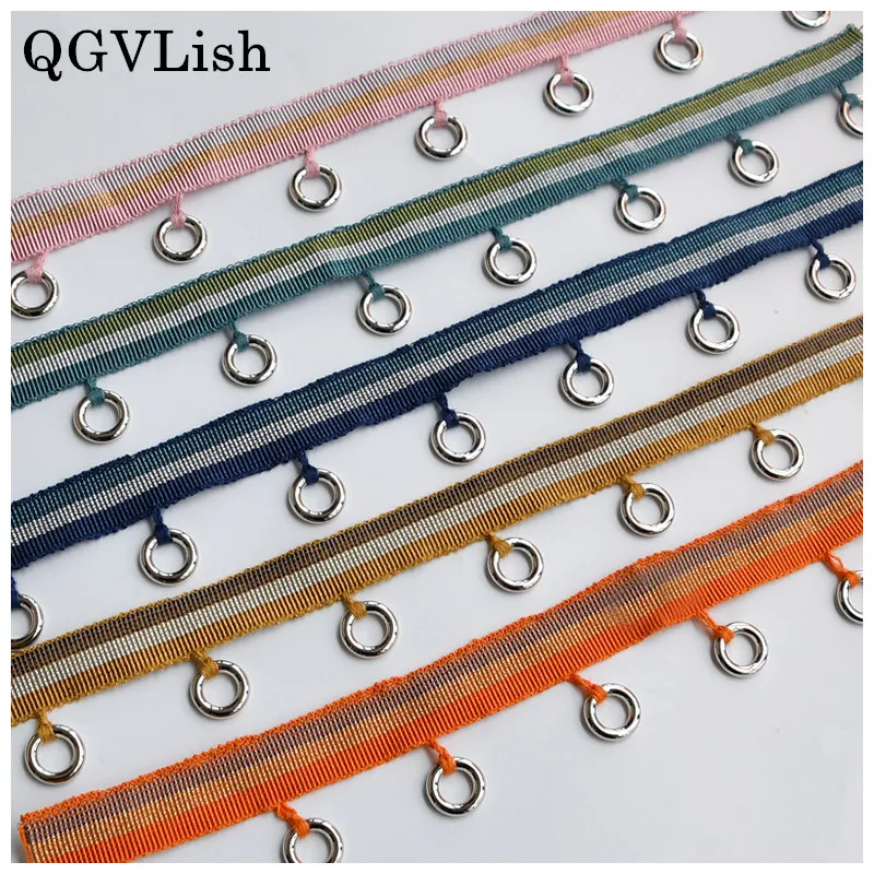 

QGVLish 12M/lot 4cm Wide Iron Rings Lace Curtain Trims DIY Sewing Sofa Stage Valance Curtain Accessories Lace Ribbon Belts Trim