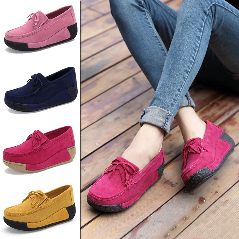 Spring Summer Women Shoes Suede Leather Women Casual Shoes Tassel Women Loafers Comfortable Swing Wedges Shoes Zapatos Mujer