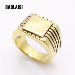 BAOLAISI Fashion Jewelry Men's High Polished Signet Solid Stainless Steel Ring Stainless Steel Gold Color Biker Rings For Men