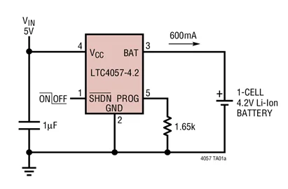 LTC4057ES5-4.2 선형 리튬 이온 배터리 충전기, ThinSOT 열 조절 기능, LTC4057