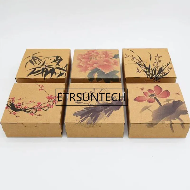 

1000pcs 12*12*4.8CM Chinese Style Brown Kraft Paper Boxes Candy Biscuit Chocolate Cookie Gift Box