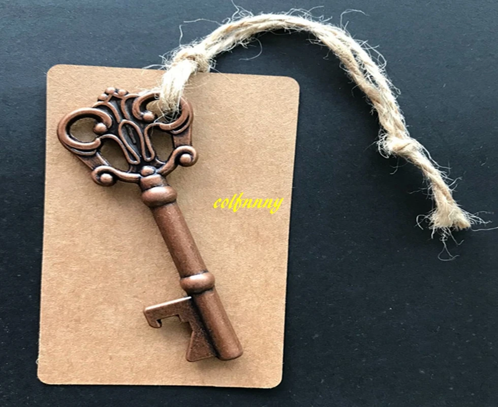 

1500pcs/lot Antique Vintage Copper Key Wine Bottle Opener Beer bottle openers With keyring Tag Cards Wedding Party favor gift