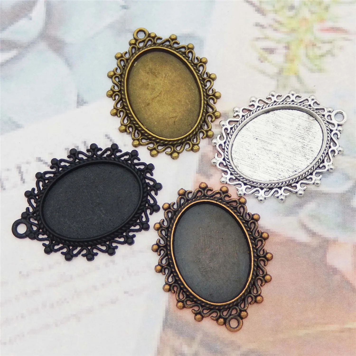 GraceAngie 5PCS Vintage Style Oval Shape Cabochon Base High Quality Accessories for Retro Necklace Keychain Making Findings