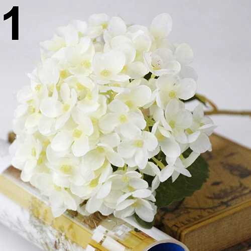 1 Bouquet Faux Artificial Silk Flower Hydrangea Leaves Wedding Party Decor Craft Useful