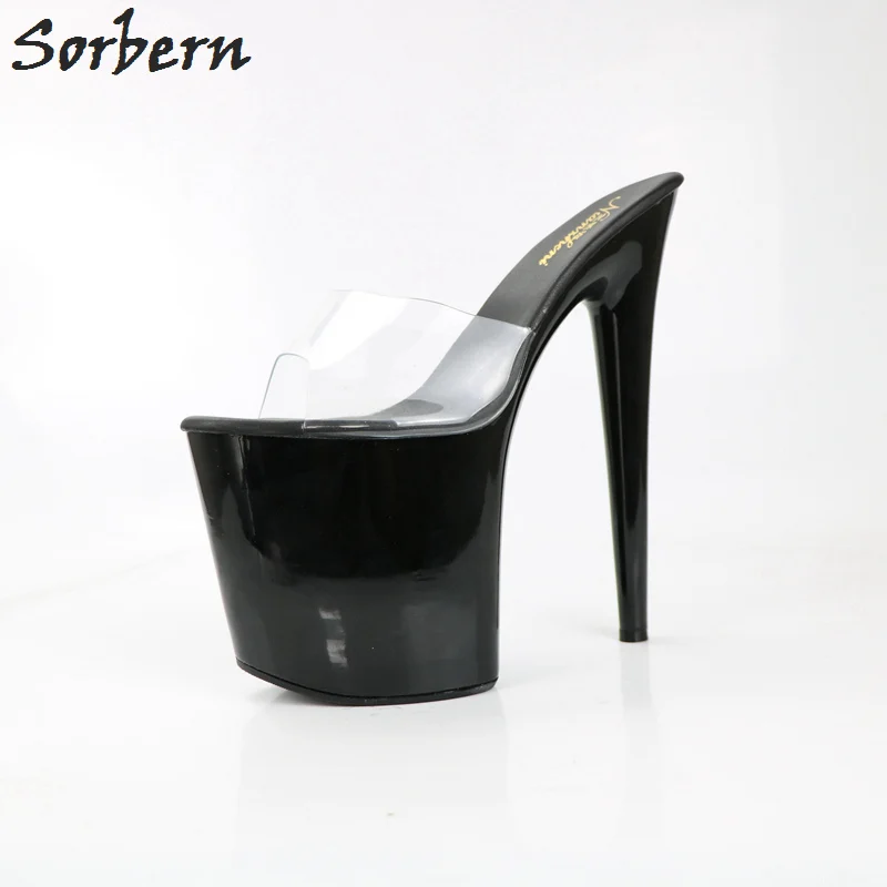 

Sorbern Fashion Clear Pvc Women Slippers Super High Heel Women Slides Open Toe Summer Shoes Ladies White/Red Heel Soles Us5-12