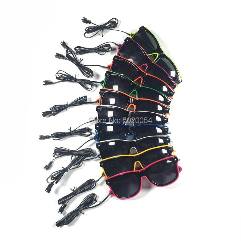 10 Colors Fashion EL Wire Neon LED Sunglasses Bar Dance DJ Bright Flashing Sun Glasses Men Light Up Eyewear