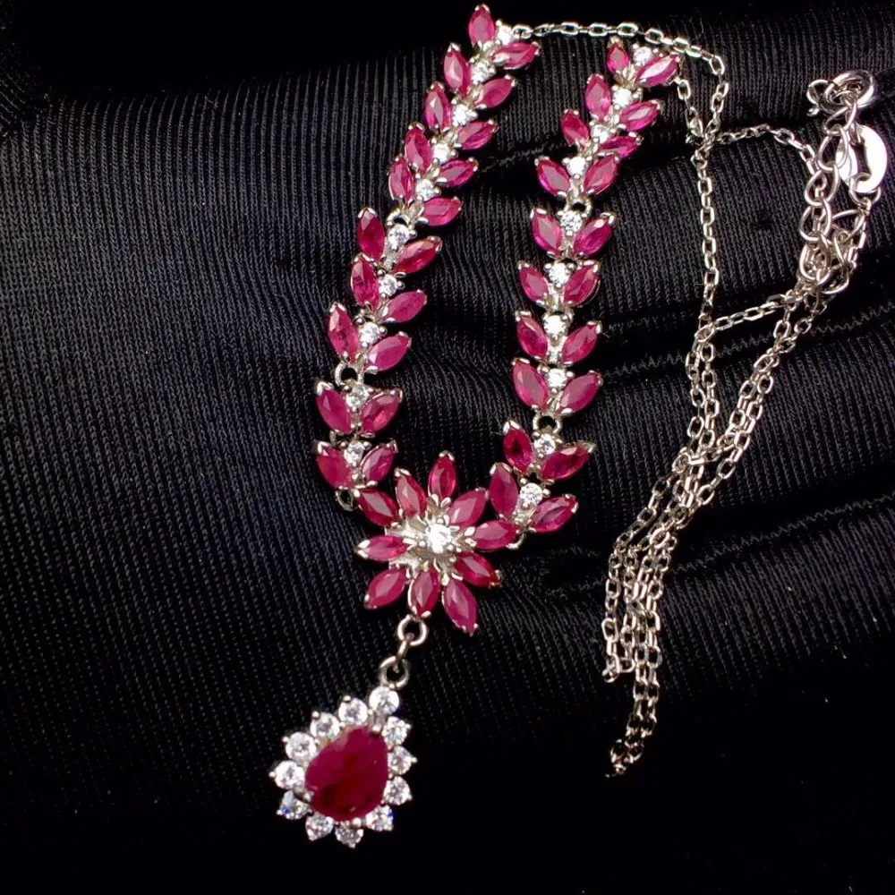 

Cross style natural ruby necklace, multi color, 925 silver high-end color treasure.
