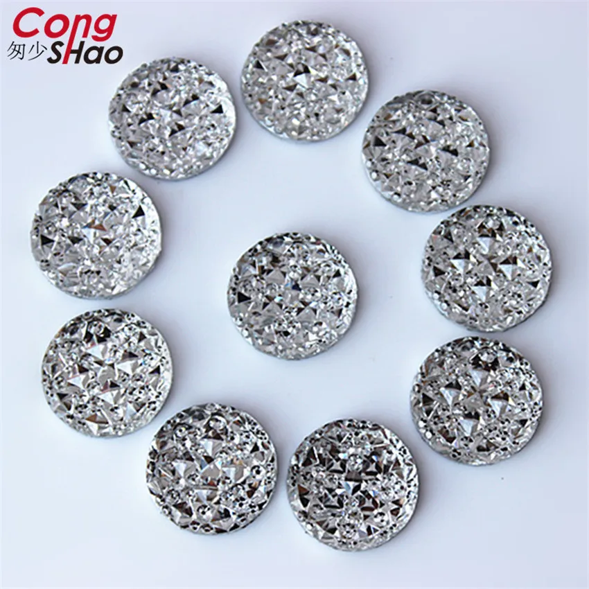 Cong Shao 10/12/14/16/18/20/25/30mm Round stones and crystals flat back Resin Rhinestone applique DIY Wedding Dress Beads WC582