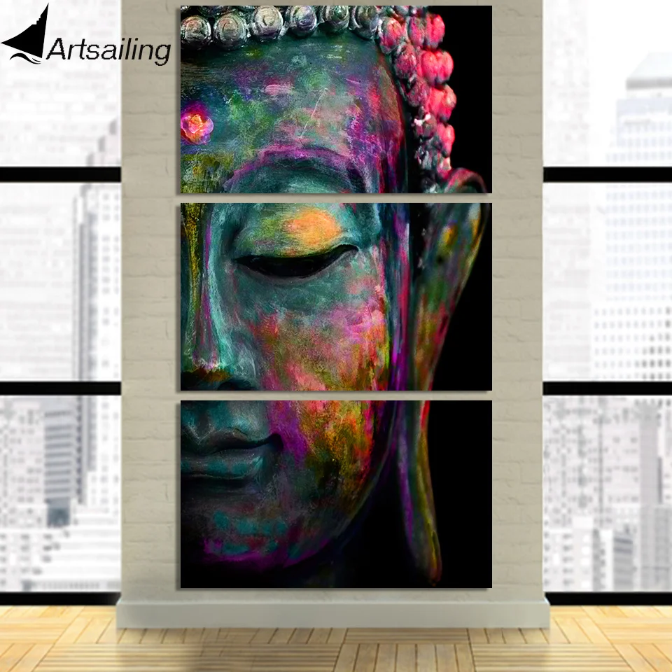 HD Printed 3 Piece Canvas Wall Art abstract Zen Buddha Face Painting Modular Wall Art Canvas art drop shipping CU-2170D