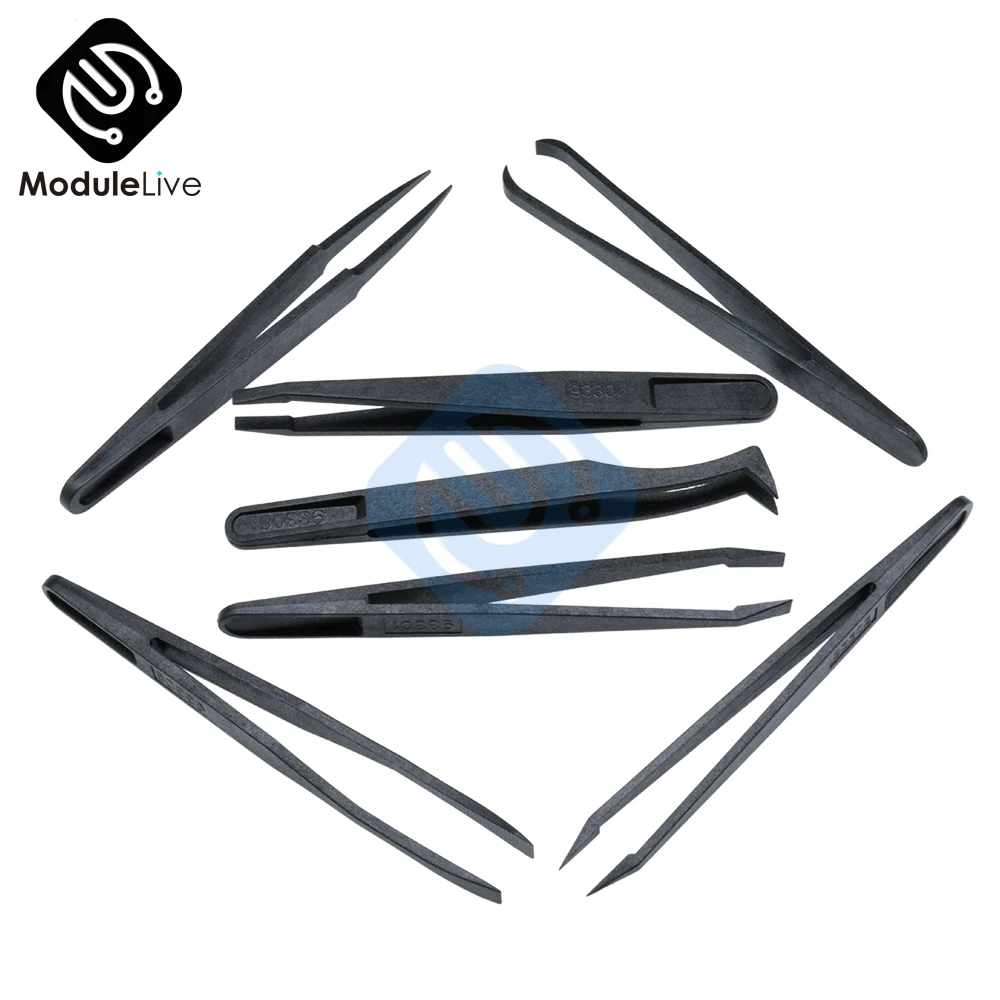 7pcs Anti-static Tweezer Tool Straight Bend Plastic Heat Resistant