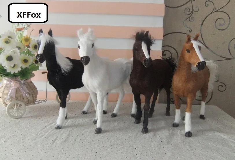 

4 pieces a set real life horse models plastic&furs simulation standing horse dolls gift about 28x25cm xf1841