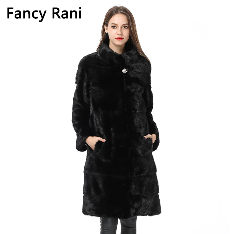 Fancy Rani Mink Fur Coat Women Fashion Fur Coat Natural Mink Stand Collar Good Quality Warm Black Natural Customized Clothes