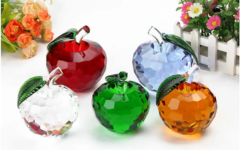 Green 50mm Rare Crystal Glass Apple Model Figurines Paperweights natural stones and minerals Photo Customized For Home Decor