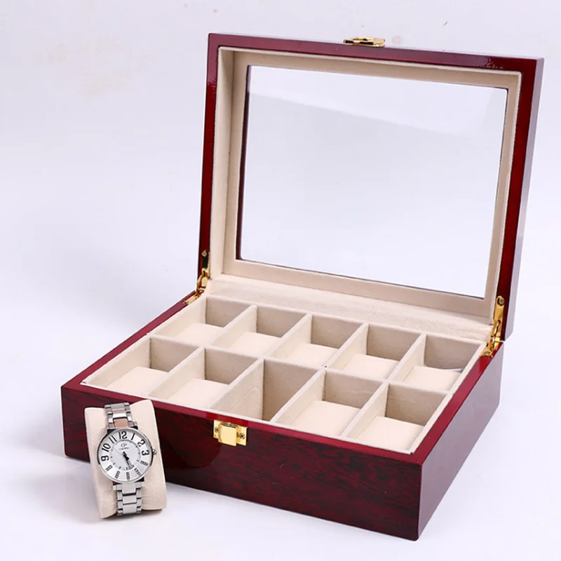 10 Slots Wood Watch Display Boxes Case Red High Light Watch Organizer Box Piano Paint Jewel Display Box