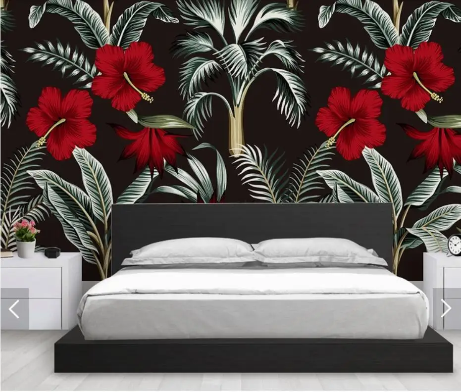 Tropical Red Floral Wall Papers for s 3 D Mural paper 3d  Murals Bedroom Restaurant Backdrop Flower paper