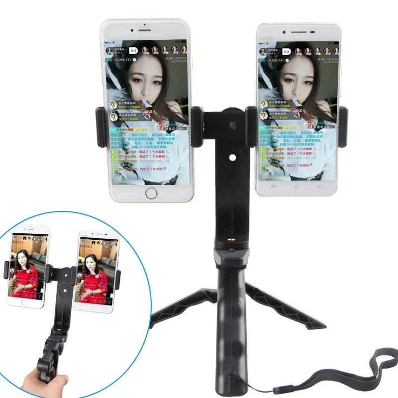 

Desktop Selfie Mini Tripod with 2 Clips Mount Holder for Mobile Cell Phones Grip Stand Support for Live Video Blogger Vlog