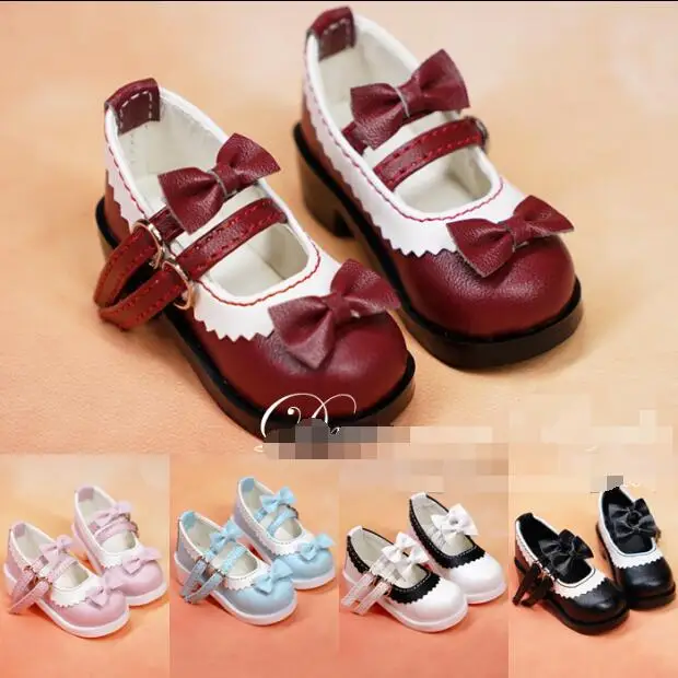 

D01-P551 children handmade toy 1/3 1/4 Doll clothes BJD/SD doll props Accessories colorful bow Lace buckle shoes 1pair