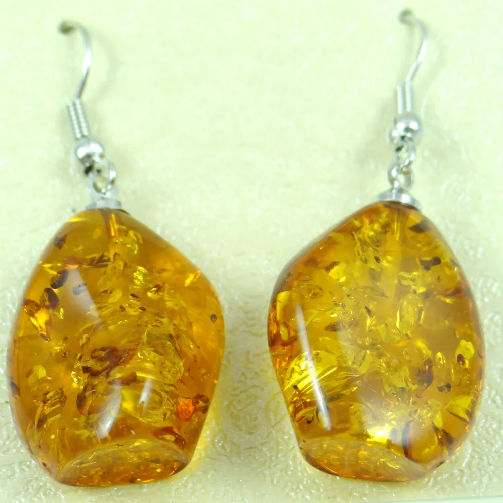 wholesale Natural Precious Modernist Water drop TEARDROP GOLDEN HONEY PRESSED AMBERS Jewelry making earring Q10