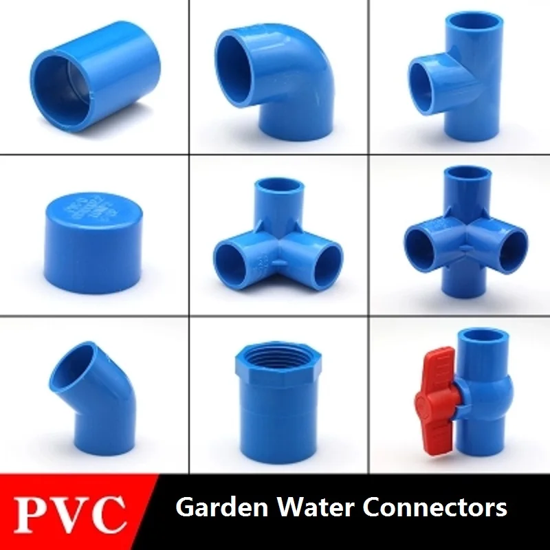 PVC Water Supply Pipe Fittings Blue Straight Elbow Solid Equal Tee Four-way Connectors Plastic Joint  Irrigation Water Parts