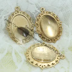 Sweet Bell 10set KC golden filigree cameo cabochon 30*40mm(Fit18*25mm Dia) base setting pendant tray+clear glass cabochon