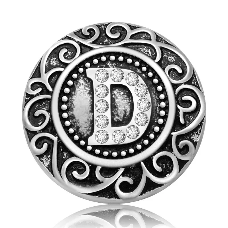 New KZ3092 Beauty Charm Round pattern crystal 26pcs A-M Alphabet Letters Metal 18MM snap buttons for DIY snap jewelry