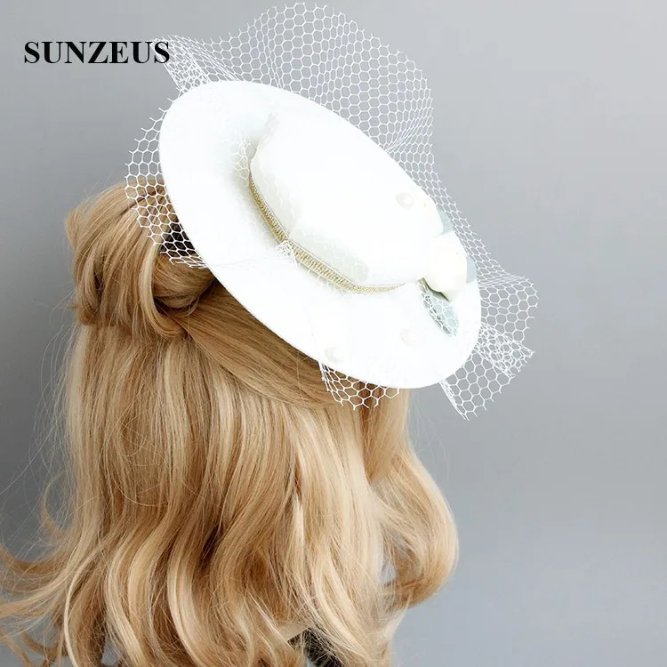 New Design Ivory Bridal Hats With Flowers Leaves Elegant Women Party Hat With Tulle European Court Nobles Jockey Hat