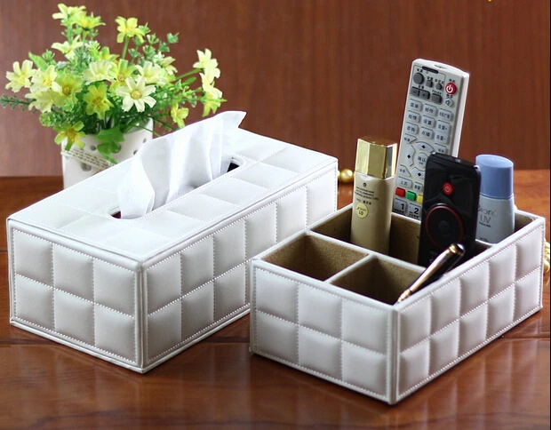 

Fashion home PU leather tissue box fashion table napkin pumping paper storage box set