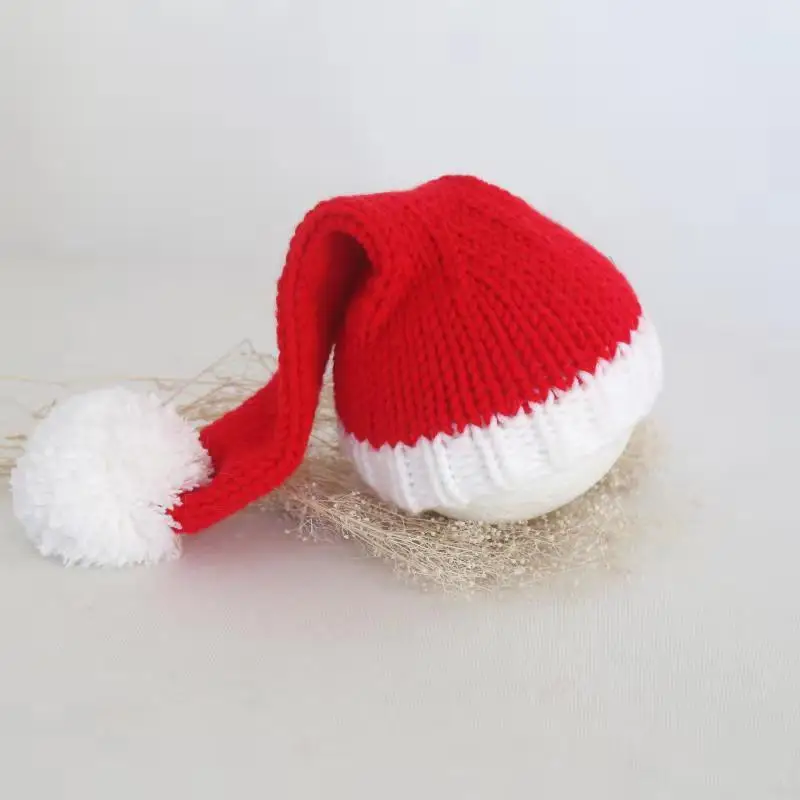 Lovely Newborn Santa Hat Knitted Newborn Christmas Hat Baby Sleep Bonnet Photography Prop Bonnet Infant Night Cap Bonnet Cotton