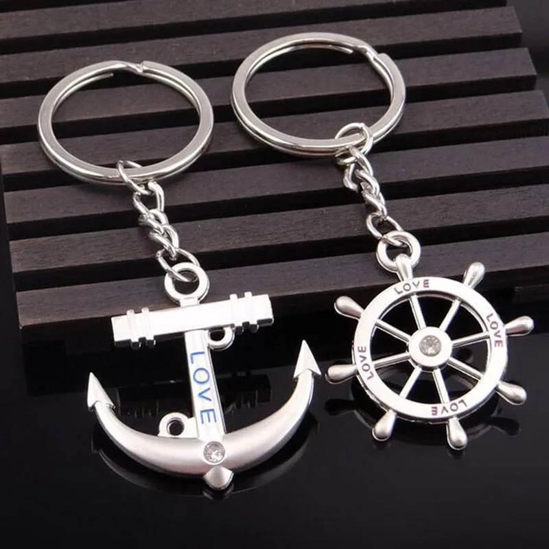 

100pairs/lot Zinc Alloy Anchor And Rudder Keychain Metal Keyring Key Holder For Lovers Wedding Gift Favor Party Souvenir ZA3699