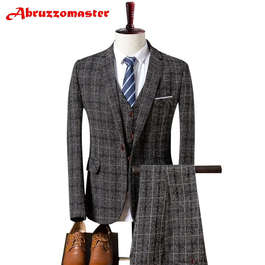 

Black Plaid Suit Suit Jacket as Groom Tuxedos Check Groomsman Suit Custom Made Man Suit Tweed Man Clothes (Jacket+pants+vest)