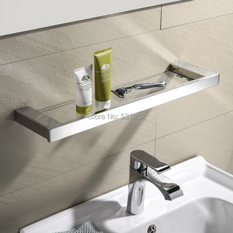 Bathroom Kitchen Glass Shelf Towel Rack Mirror Polished SUS304 Stainless Steel Single Layer Towel Holder Square Bathroom Fitting