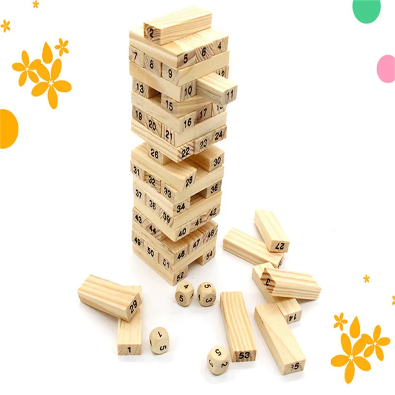 54PCS Wooden Montessori Building Blocks Domino Toys For Children Kids Colorful Wood Tower Stacker Board Game Learning Kids Toy