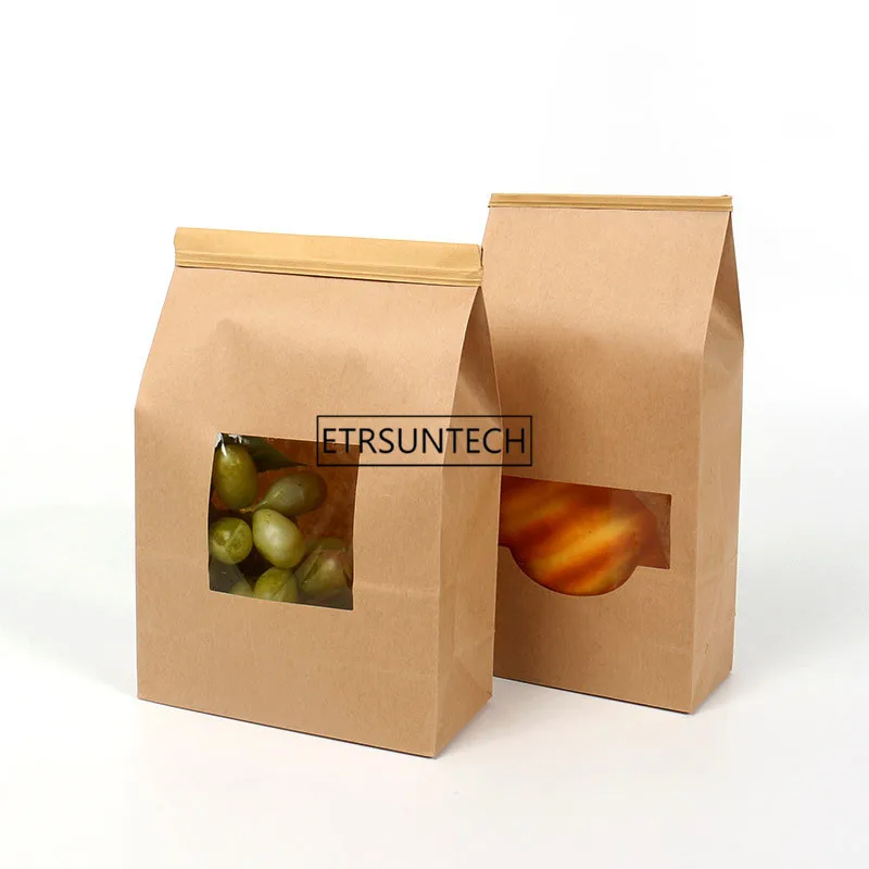 kraft paper bag packaging bag plus sealing strip kraft paper window food popcorn bag bread cake cookie bag