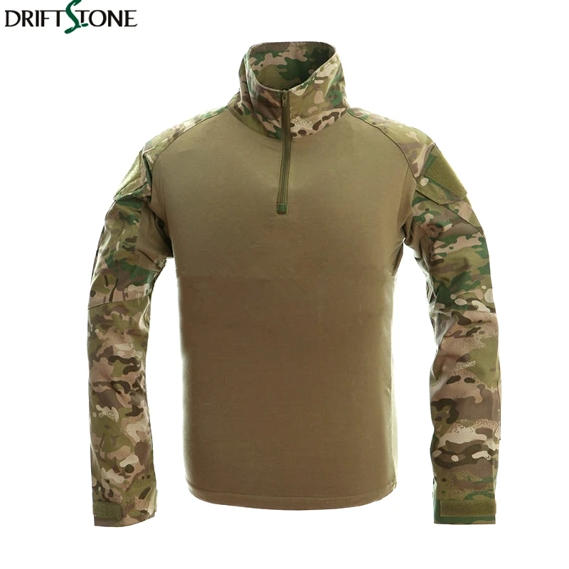 Camouflage T-shirts US Army Combat T Shirt Cargo Airsoft Paintball Tactical Clothing with Elbow Pads