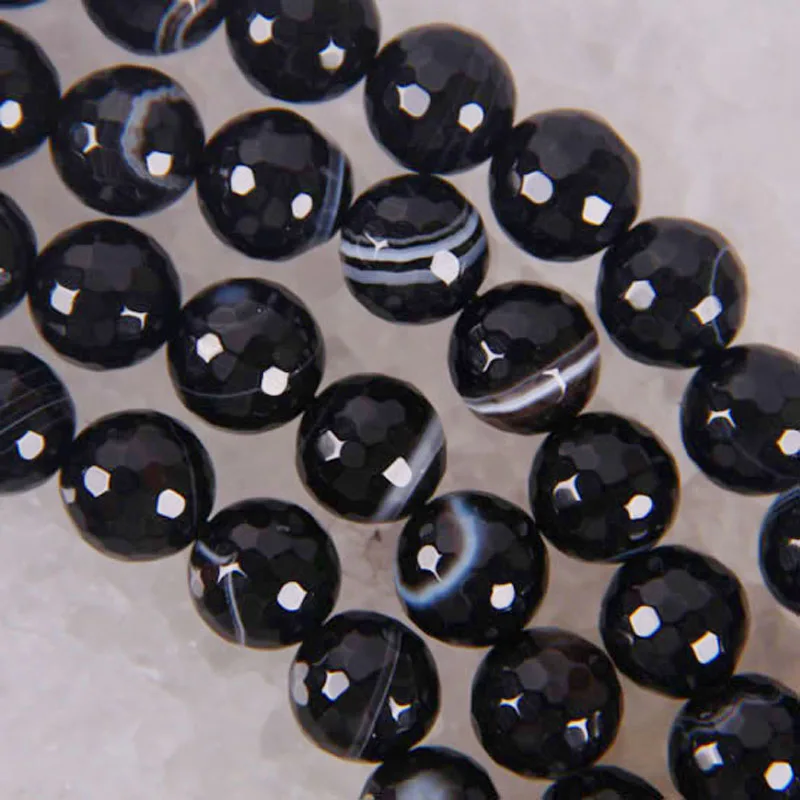 

10MM Black Veins Agate Faceted Loose Beads 15 Inch Jewelry For Woman Gift Making D108