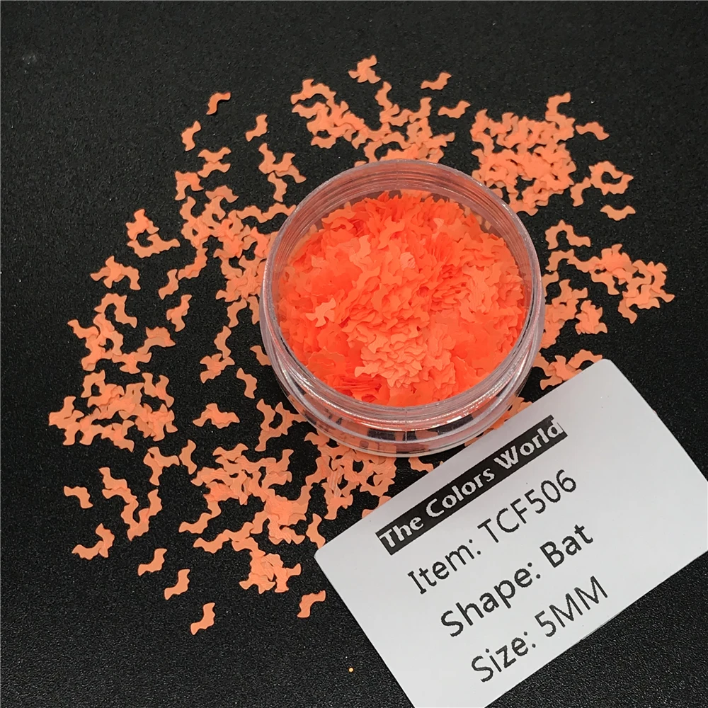 

TCT-216 Bat Shape Neon Bright Matte Colors 5MM Solvent Resistant Nail Glitter Nail Art Decoration Henna Handwork Halloween DIY