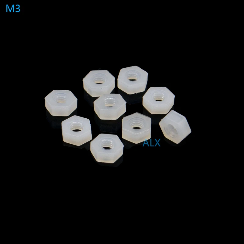 

50PCS DIN934 M3 HEX NYLON NUT Hexagon Plastic Nuts Metric Thread Suit For Screws Bolts