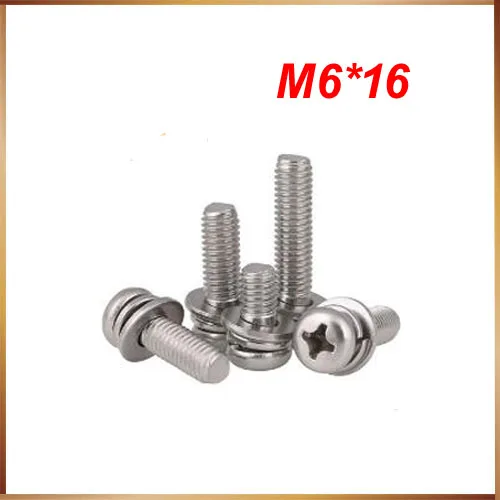 

20pieces M6*16mm carbon Steel Pan Head Round Combination Phillips Screw with Wahser